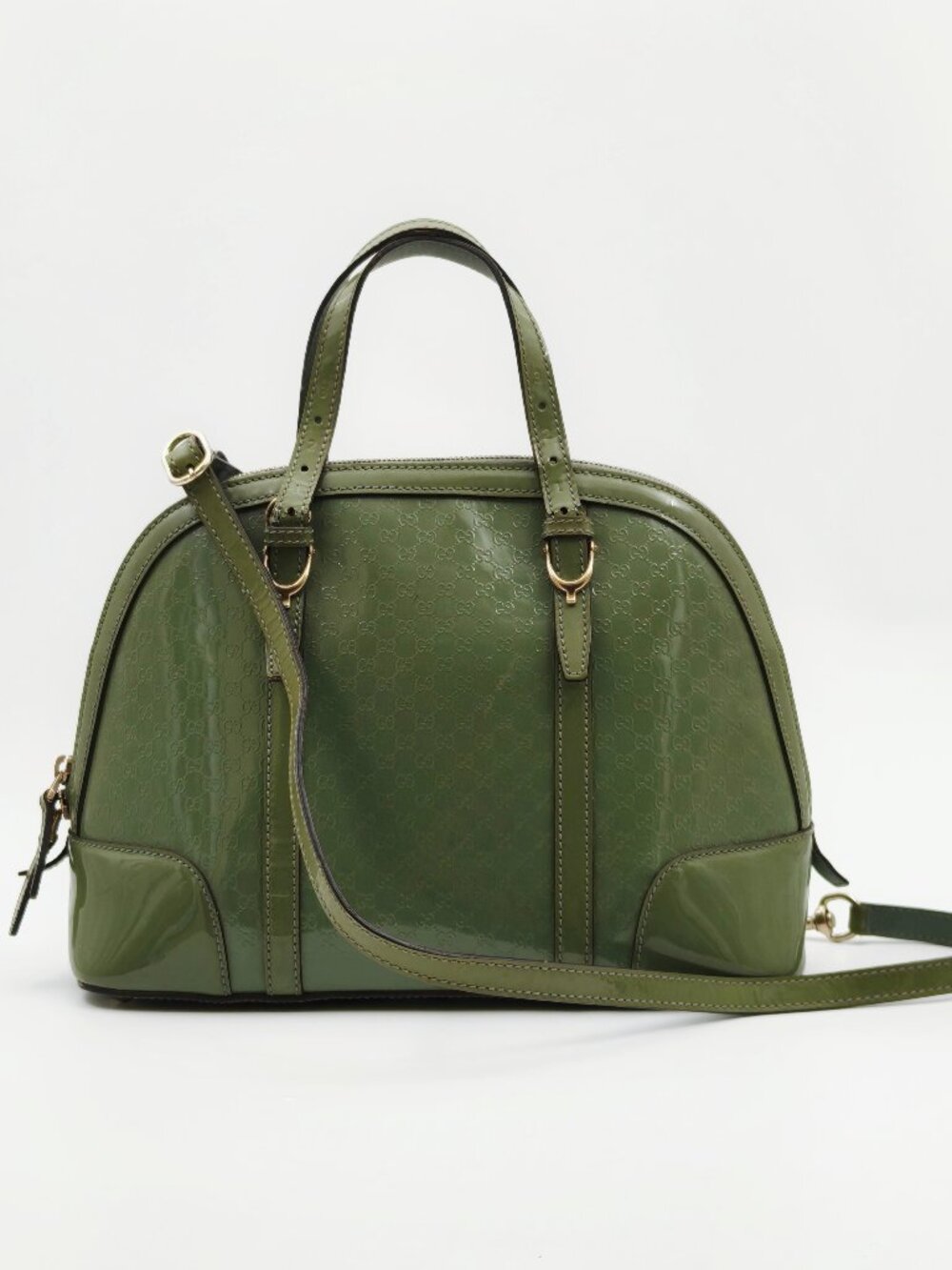 Gucci Microguccissima Green Patent Leather Bag Top Handle Satchel